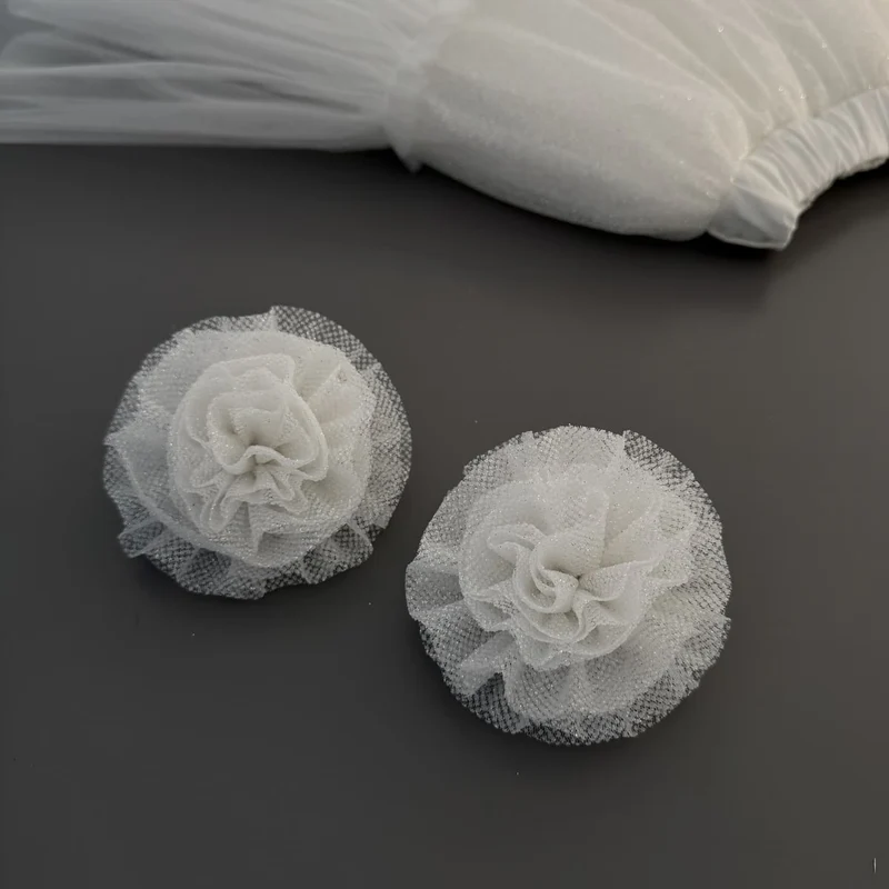 Glitzer Tüll Haarblumen für Mädchen – Set mit 2 Haargummis