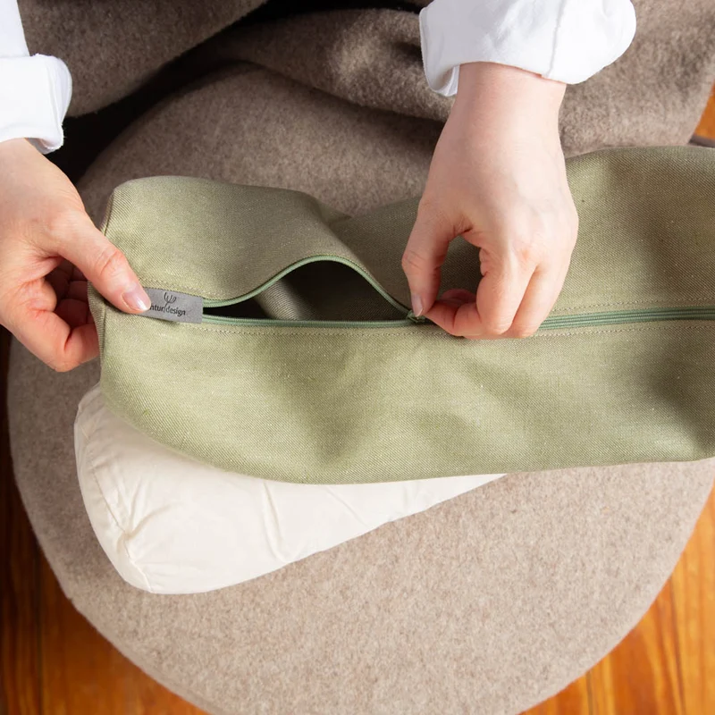 Nackenrolle aus Bioleinen-Denim | Naturfüllung