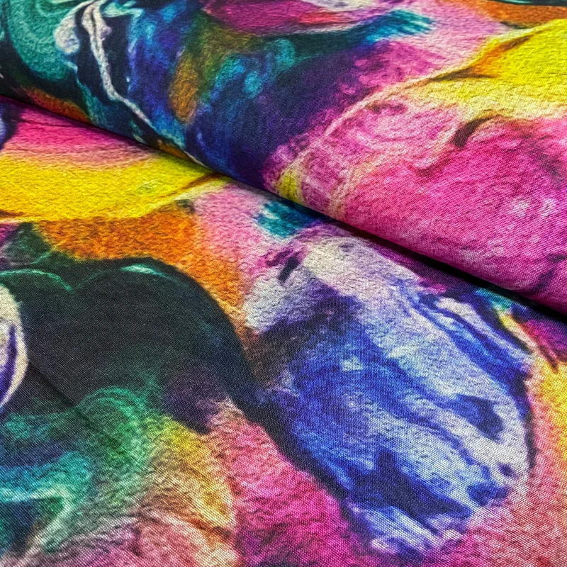 Pink Green abstract painterly swirl print effect faux mango silk Dress fabric M2046-8
