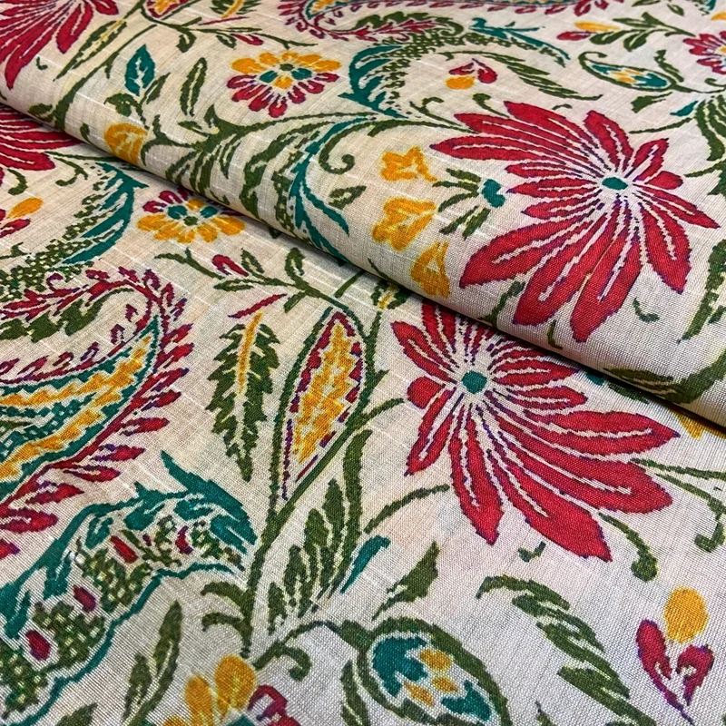 Natural Paisley motif leafy vines ethnic floral Design faux silk dress fabric 112cm Wide M2046-3