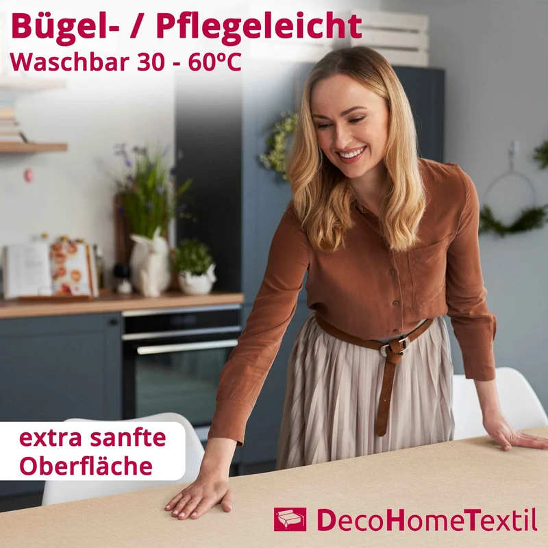 Leinen Optik Tischdecke oval / rund beige sand