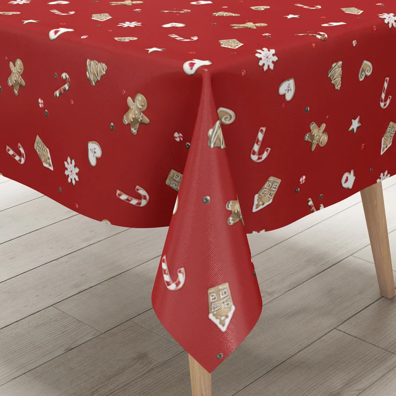 Wachstuch Tischdecke 01799-01 rot Weihnachten X-Mas Lebkuchen eckig rund oval