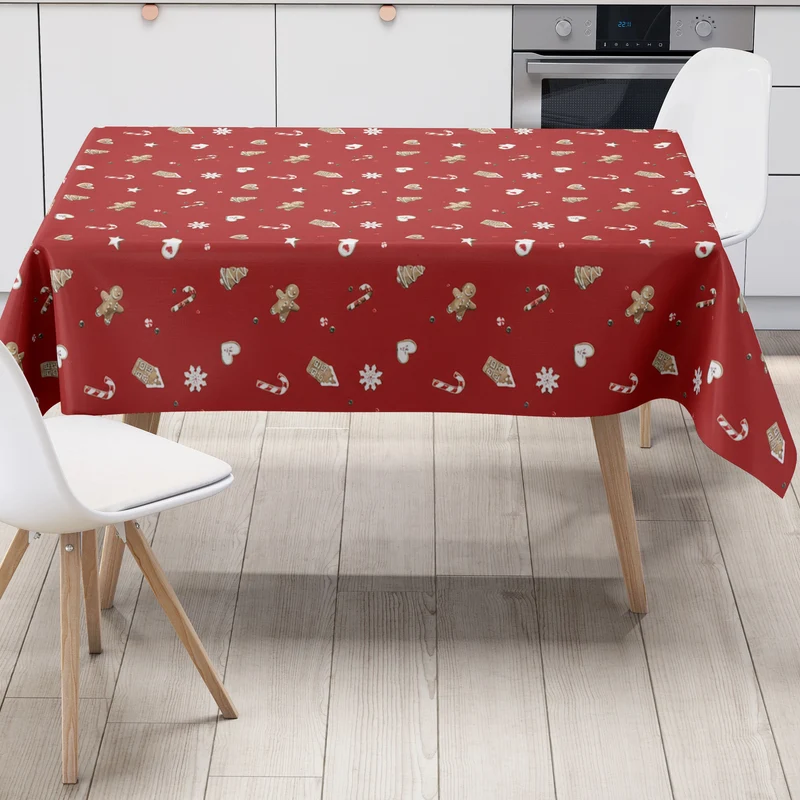 Wachstuch Tischdecke 01799-01 rot Weihnachten X-Mas Lebkuchen eckig rund oval