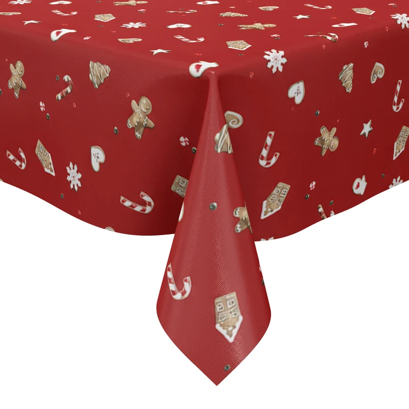 Wachstuch Tischdecke 01799-01 rot Weihnachten X-Mas Lebkuchen eckig rund oval
