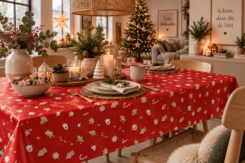 Wachstuch Tischdecke 01799-01 rot Weihnachten X-Mas Lebkuchen eckig rund oval