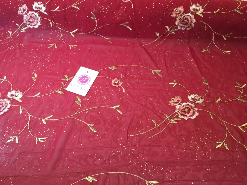 £5.99 Floral Embroidery with gold thread work metallic dewdrop on Georgette M320