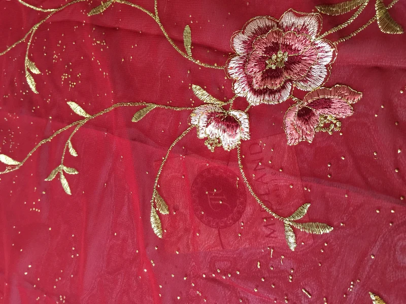 £5.99 Floral Embroidery with gold thread work metallic dewdrop on Georgette M320