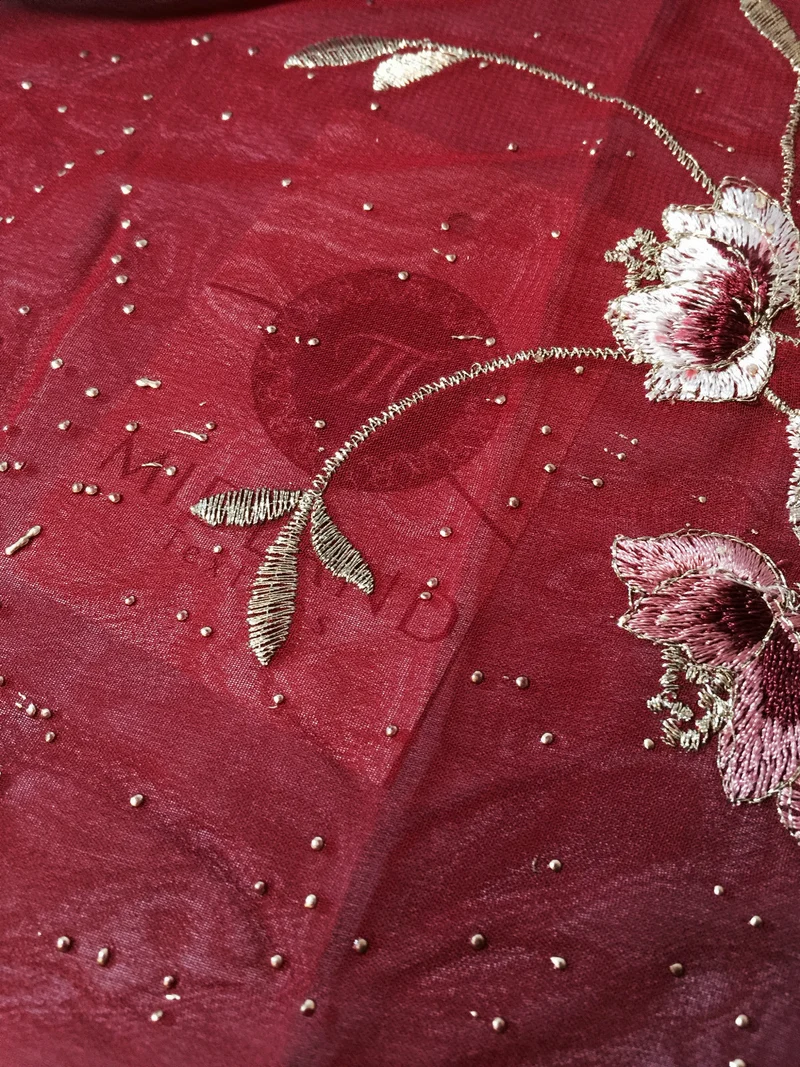 £5.99 Floral Embroidery with gold thread work metallic dewdrop on Georgette M320