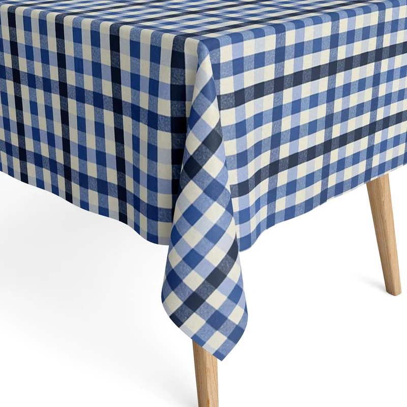 Jacquard Tischdecke aus beschichteter Baumwolle mit Fleckenschutz TRAVIS AZUL blau kariert eckig rund oval