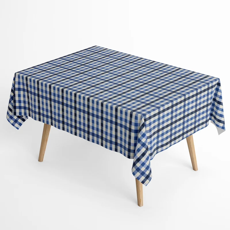 Jacquard Tischdecke aus beschichteter Baumwolle mit Fleckenschutz TRAVIS AZUL blau kariert eckig rund oval