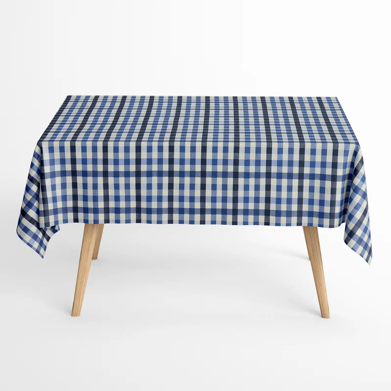 Jacquard Tischdecke aus beschichteter Baumwolle mit Fleckenschutz TRAVIS AZUL blau kariert eckig rund oval