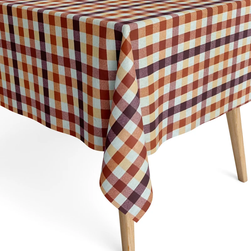 Jacquard Tischdecke aus beschichteter Baumwolle mit Fleckenschutz TRAVIS BUDEOS rot kariert eckig rund oval