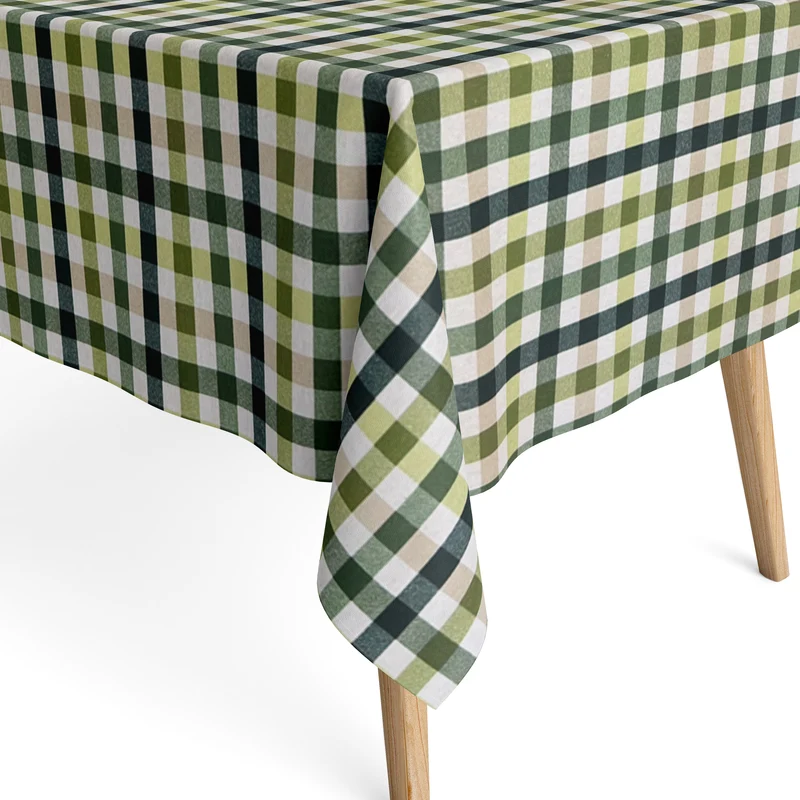 Jacquard Tischdecke aus beschichteter Baumwolle mit Fleckenschutz TRAVIS VERDE grün kariert eckig rund oval