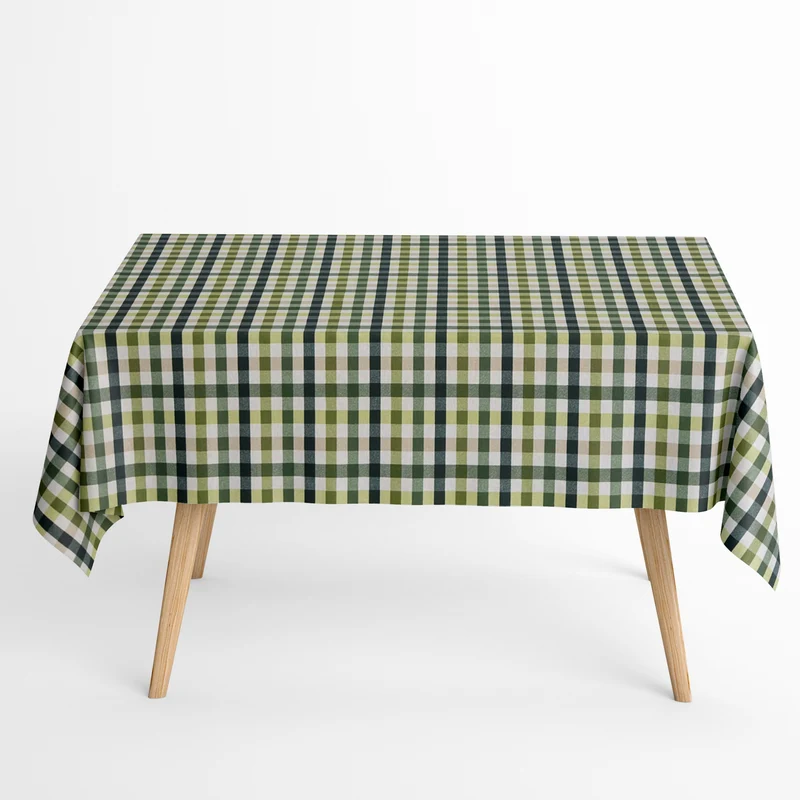 Jacquard Tischdecke aus beschichteter Baumwolle mit Fleckenschutz TRAVIS VERDE grün kariert eckig rund oval