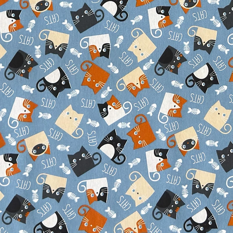 Jacquard Tischdecke aus beschichteter Baumwolle mit Fleckenschutz RASPAS2 CATS blau Katzen eckig rund oval