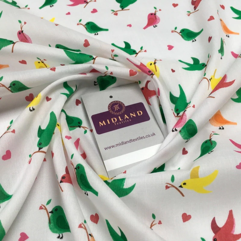 White Christmas Thorn Birds Branch Printed Polycotton Fabric 110 cm MD1281