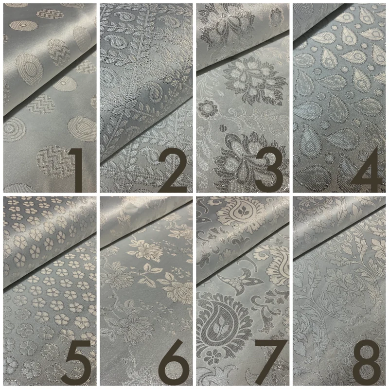 White Silver Banarsi Brocade Fabric 114cm - Floral Geometric M1691