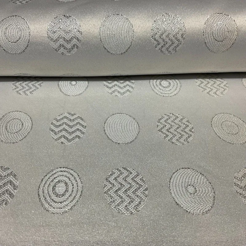 White Silver Banarsi Brocade Fabric 114cm - Floral Geometric M1691