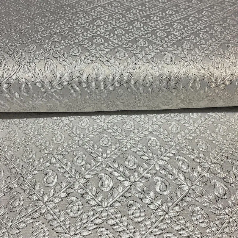 White Silver Banarsi Brocade Fabric 114cm - Floral Geometric M1691