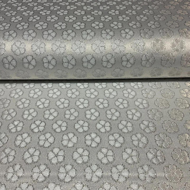 White Silver Banarsi Brocade Fabric 114cm - Floral Geometric M1691