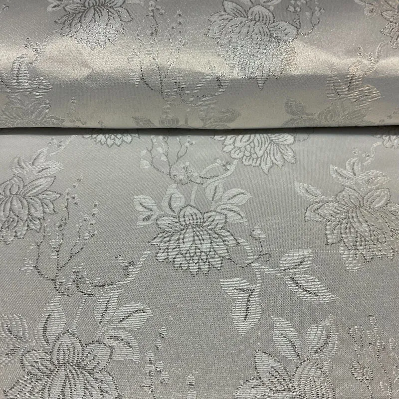 White Silver Banarsi Brocade Fabric 114cm - Floral Geometric M1691
