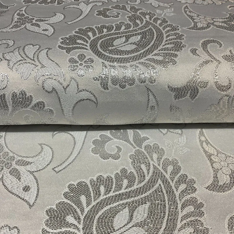 White Silver Banarsi Brocade Fabric 114cm - Floral Geometric M1691