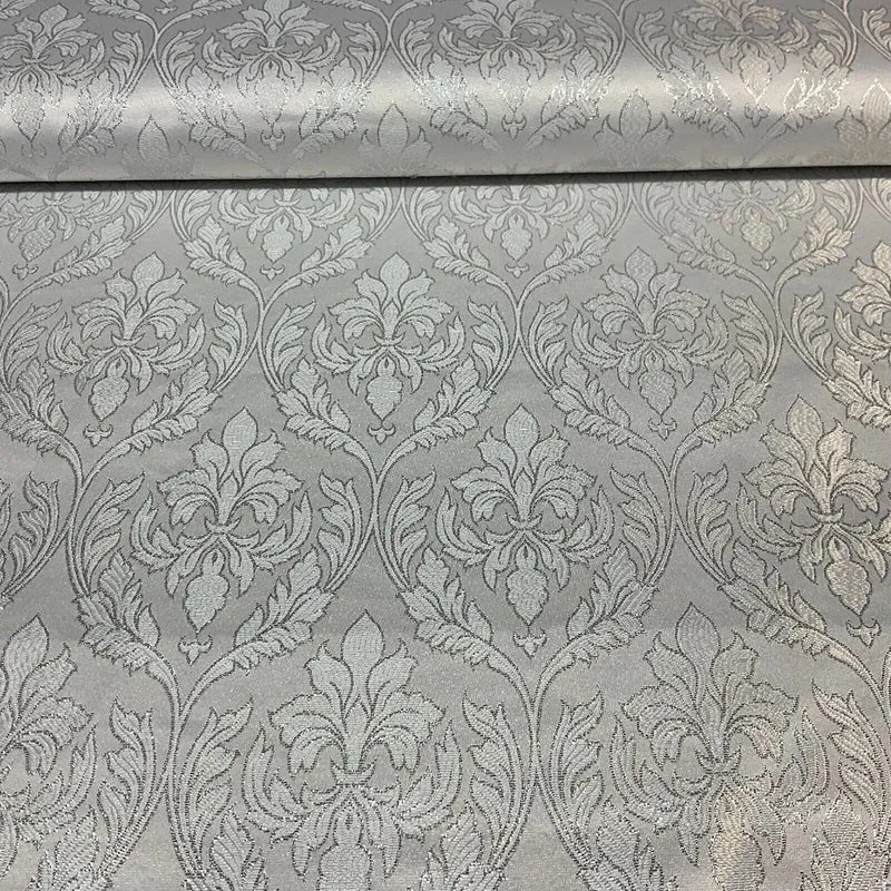 White Silver Banarsi Brocade Fabric 114cm - Floral Geometric M1691