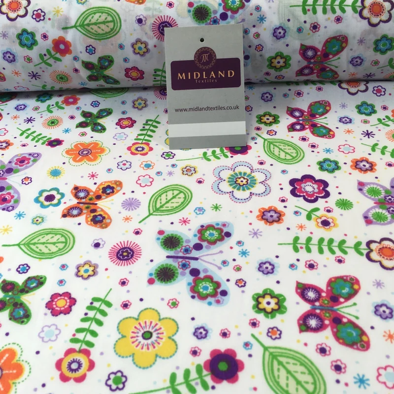 Floral Butterfly polycotton printed Fabric 44" M738 Mtex