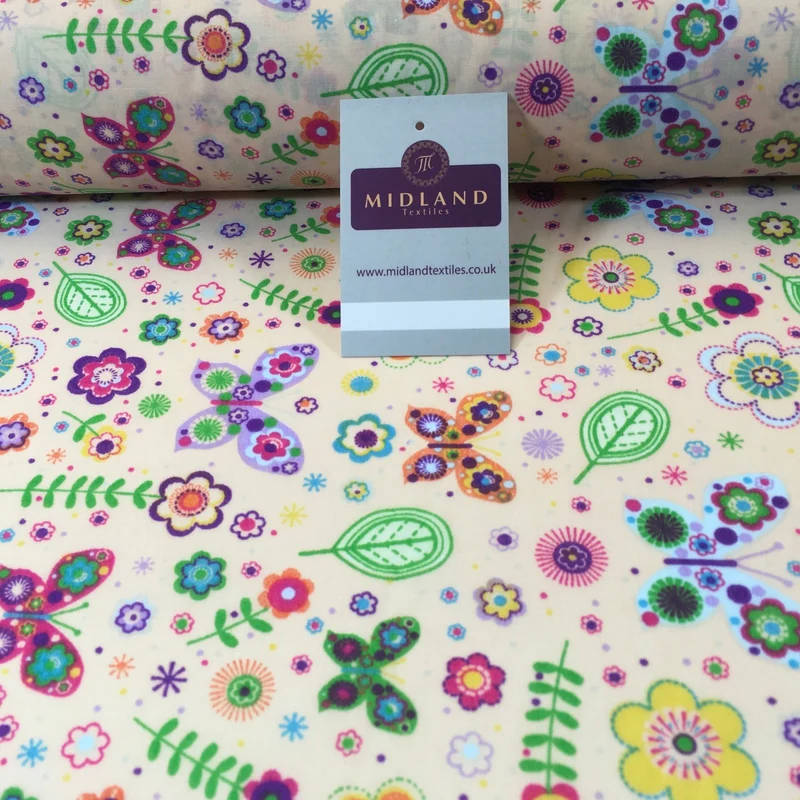 Floral Butterfly polycotton printed Fabric 44" M738 Mtex