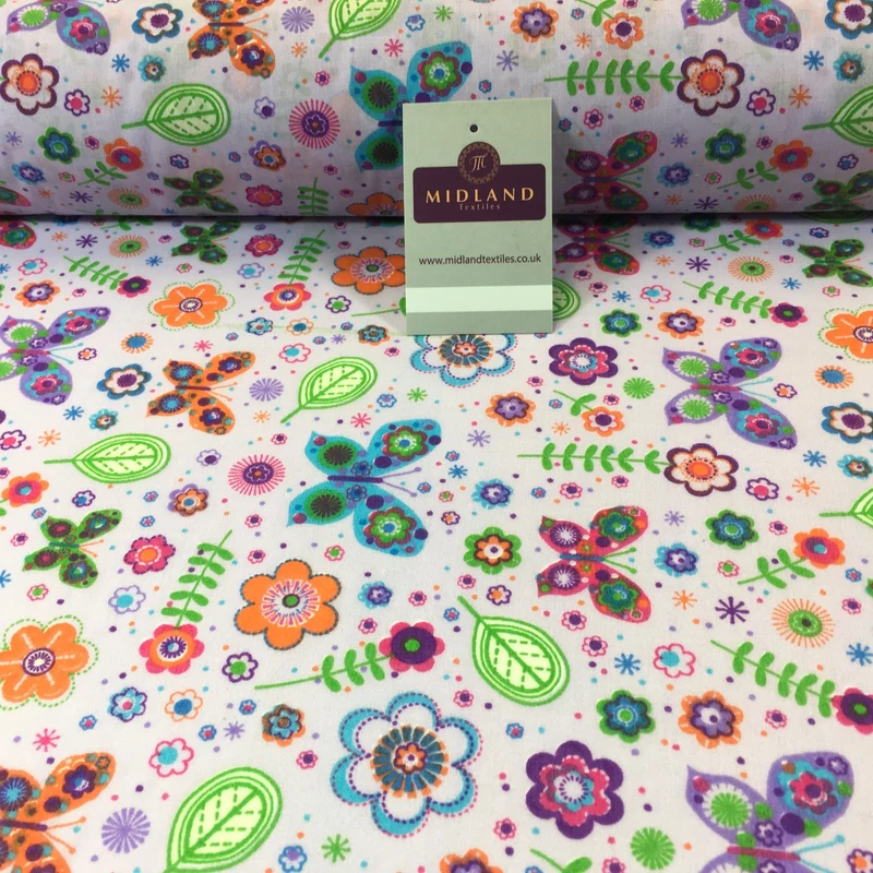 Floral Butterfly polycotton printed Fabric 44" M738 Mtex