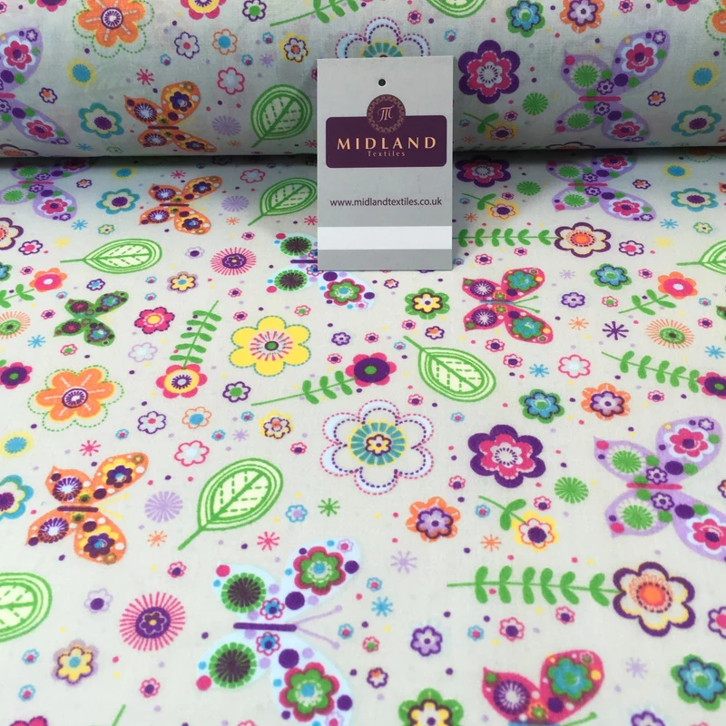 Floral Butterfly polycotton printed Fabric 44" M738 Mtex