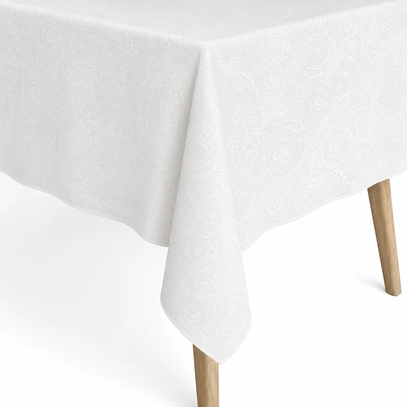 Jacquard Tischdecke aus beschichteter Baumwolle mit Fleckenschutz KLIMT weiß BOHO Blüten eckig rund oval