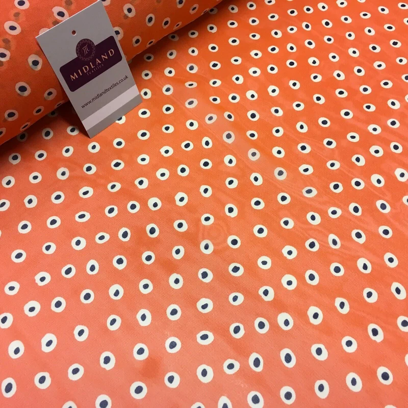 Orange Spotted printed Crepe chiffon Dress Fabric 150 cm Wide MK1190-4 Mtex