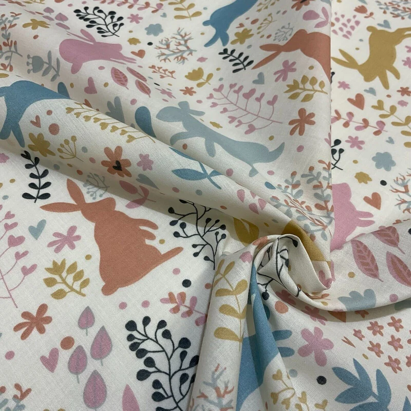 Ivory Rabbit Silhouette Children's Poly cotton printed lightweight fabric M1645