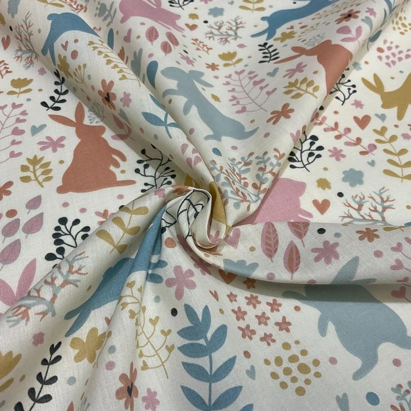 Ivory Rabbit Silhouette Children's Poly cotton printed lightweight fabric M1645