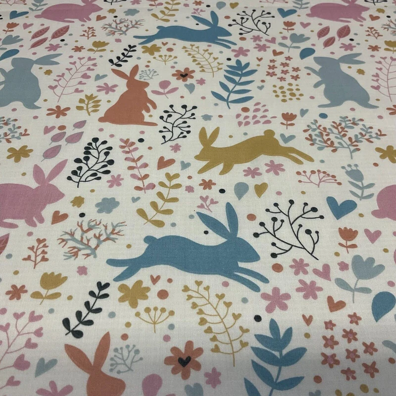 Ivory Rabbit Silhouette Children's Poly cotton printed lightweight fabric M1645
