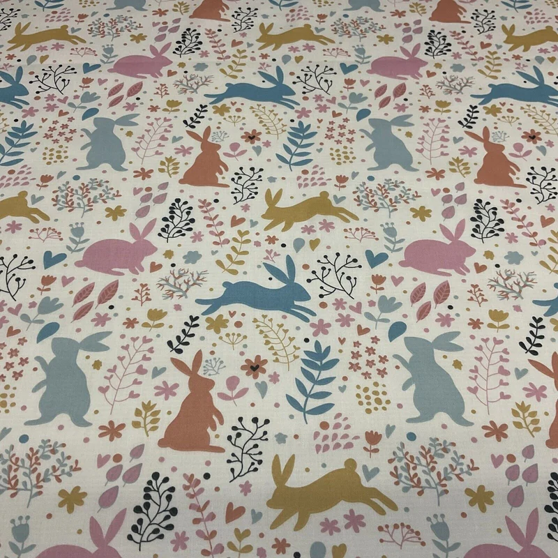 Ivory Rabbit Silhouette Children's Poly cotton printed lightweight fabric M1645