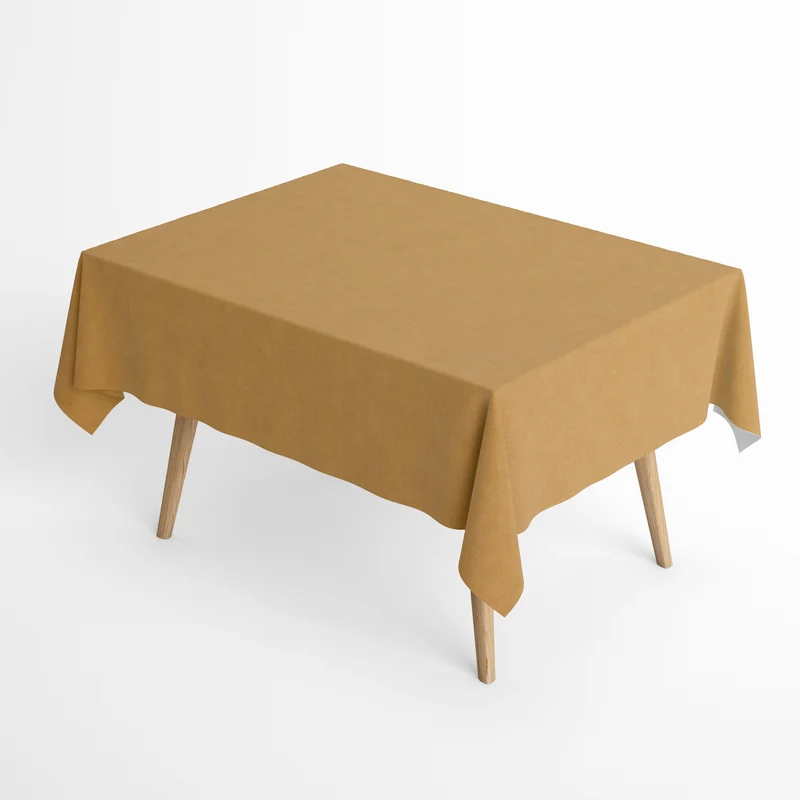Jacquard Tischdecke aus beschichteter Baumwolle mit Fleckenschutz IBIZA CAMEL Ocker uni einfarbig eckig rund oval