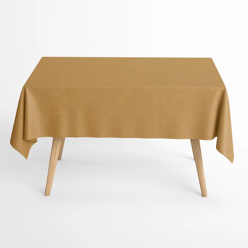 Jacquard Tischdecke aus beschichteter Baumwolle mit Fleckenschutz IBIZA CAMEL Ocker uni einfarbig eckig rund oval