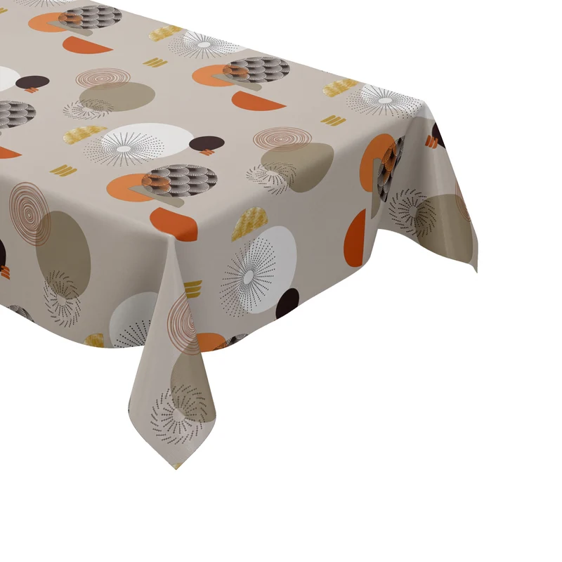Wachstuch Tischdecke DS92 taupe Retro Kreise geometrisch Skandi eckig rund oval