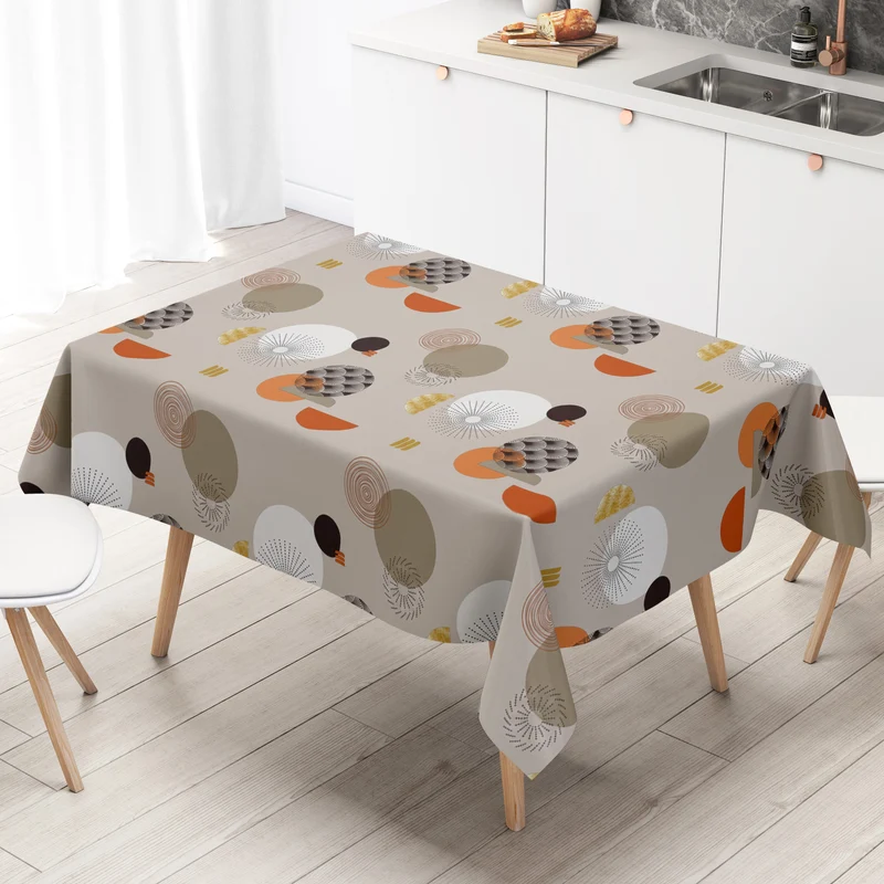 Wachstuch Tischdecke DS92 taupe Retro Kreise geometrisch Skandi eckig rund oval