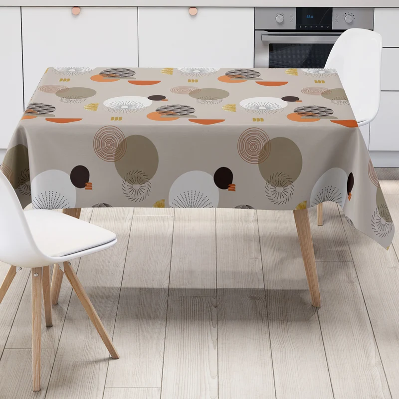 Wachstuch Tischdecke DS92 taupe Retro Kreise geometrisch Skandi eckig rund oval