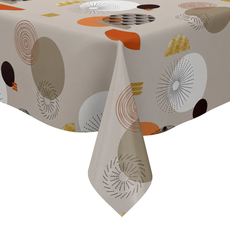 Wachstuch Tischdecke DS92 taupe Retro Kreise geometrisch Skandi eckig rund oval