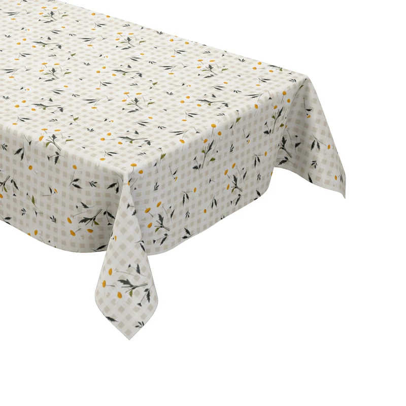 Wachstuch Tischdecke EZ50 beige kariert Kamillenblüten eckig rund oval