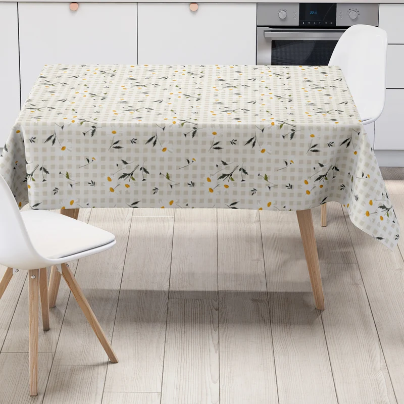 Wachstuch Tischdecke EZ50 beige kariert Kamillenblüten eckig rund oval