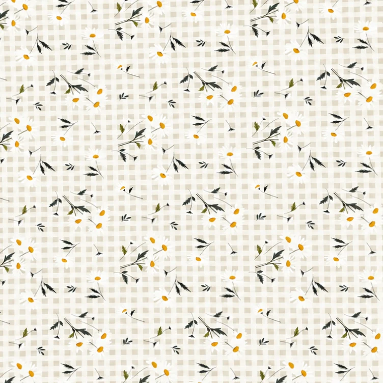 Wachstuch Tischdecke EZ50 beige kariert Kamillenblüten eckig rund oval