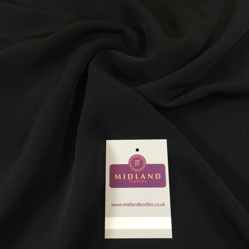 Plain Black Stretch Polyviscose dress fabric 144cm Wide M1965