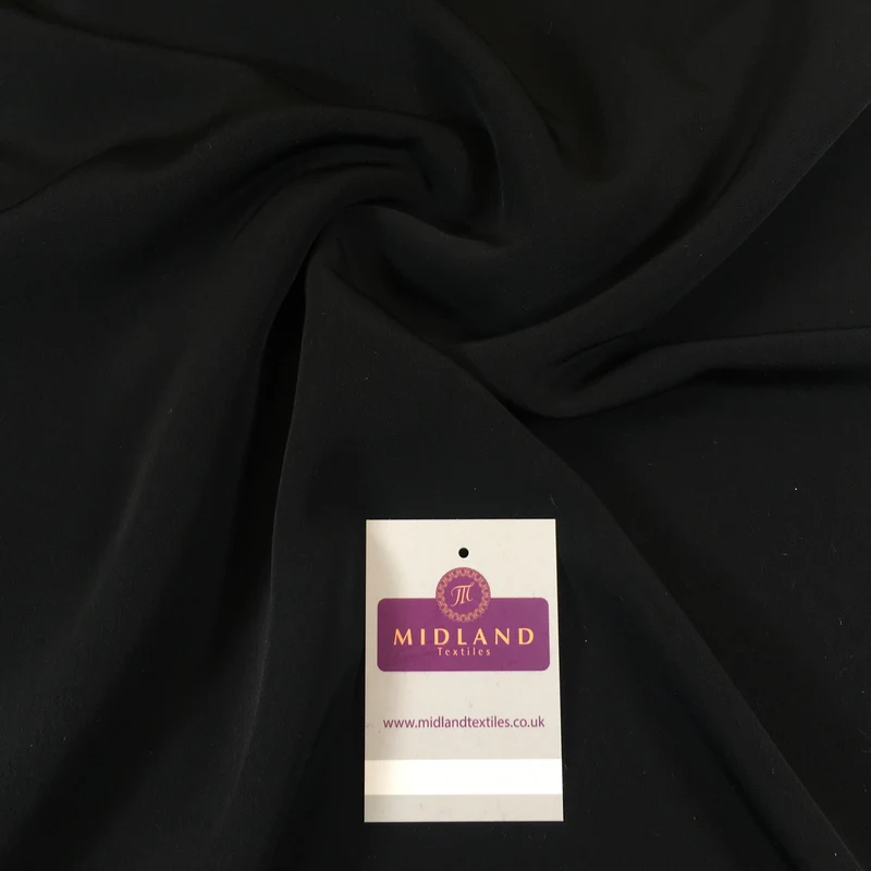 Plain Black Stretch Polyviscose dress fabric 144cm Wide M1965