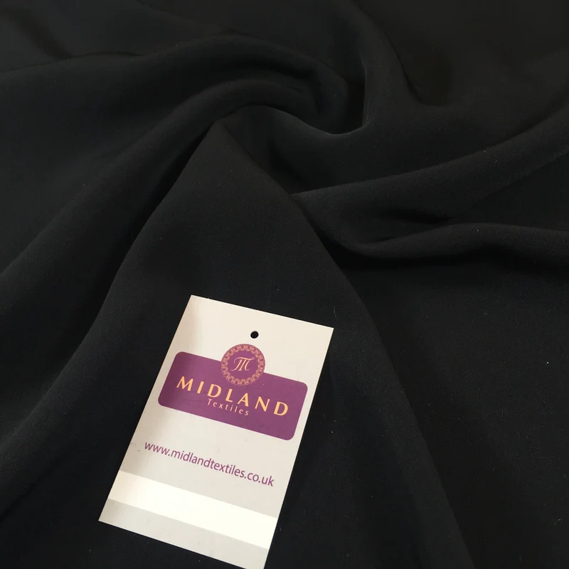 Plain Black Stretch Polyviscose dress fabric 144cm Wide M1965