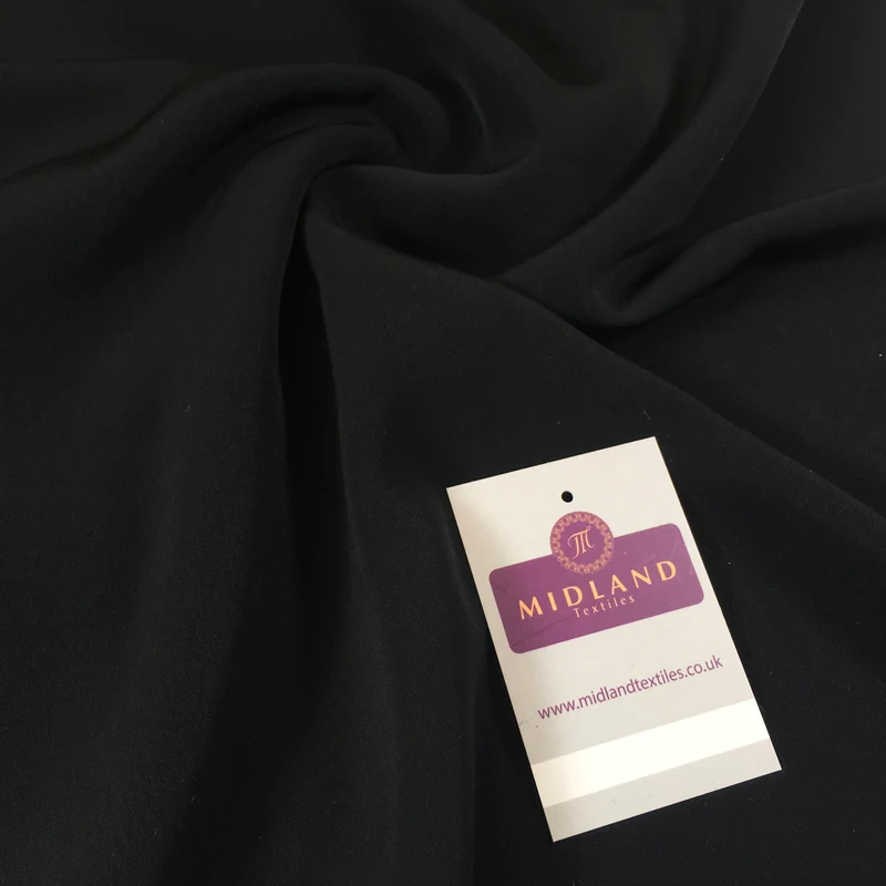 Plain Black Stretch Polyviscose dress fabric 144cm Wide M1965